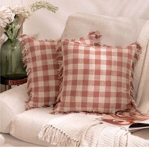 BRAND NEW - Set of 2 Cottage Core Linen/Cotton Gingham Pillow Cases (no insert)